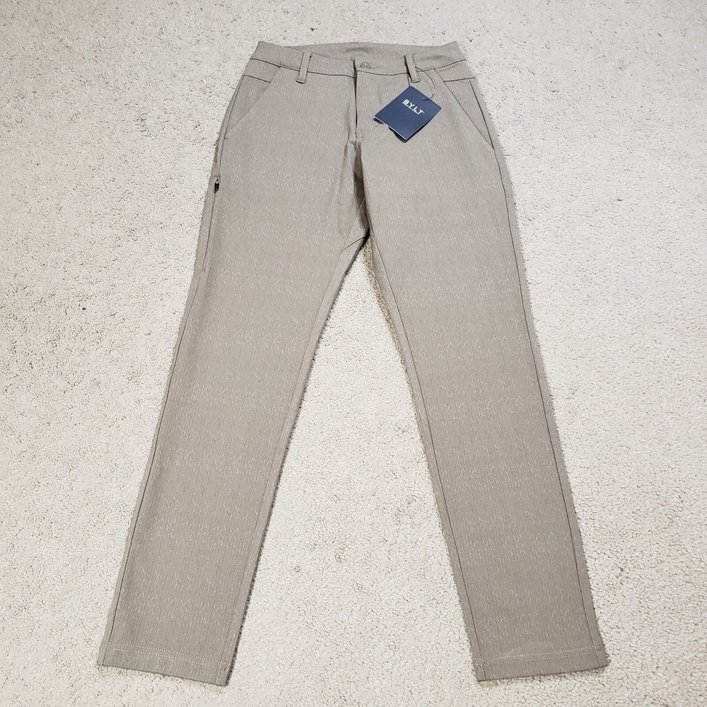 BYLT Everyday Pant 2.0 Men 30 (27x30) Taupe Herringbone Tapered Stretch Casual